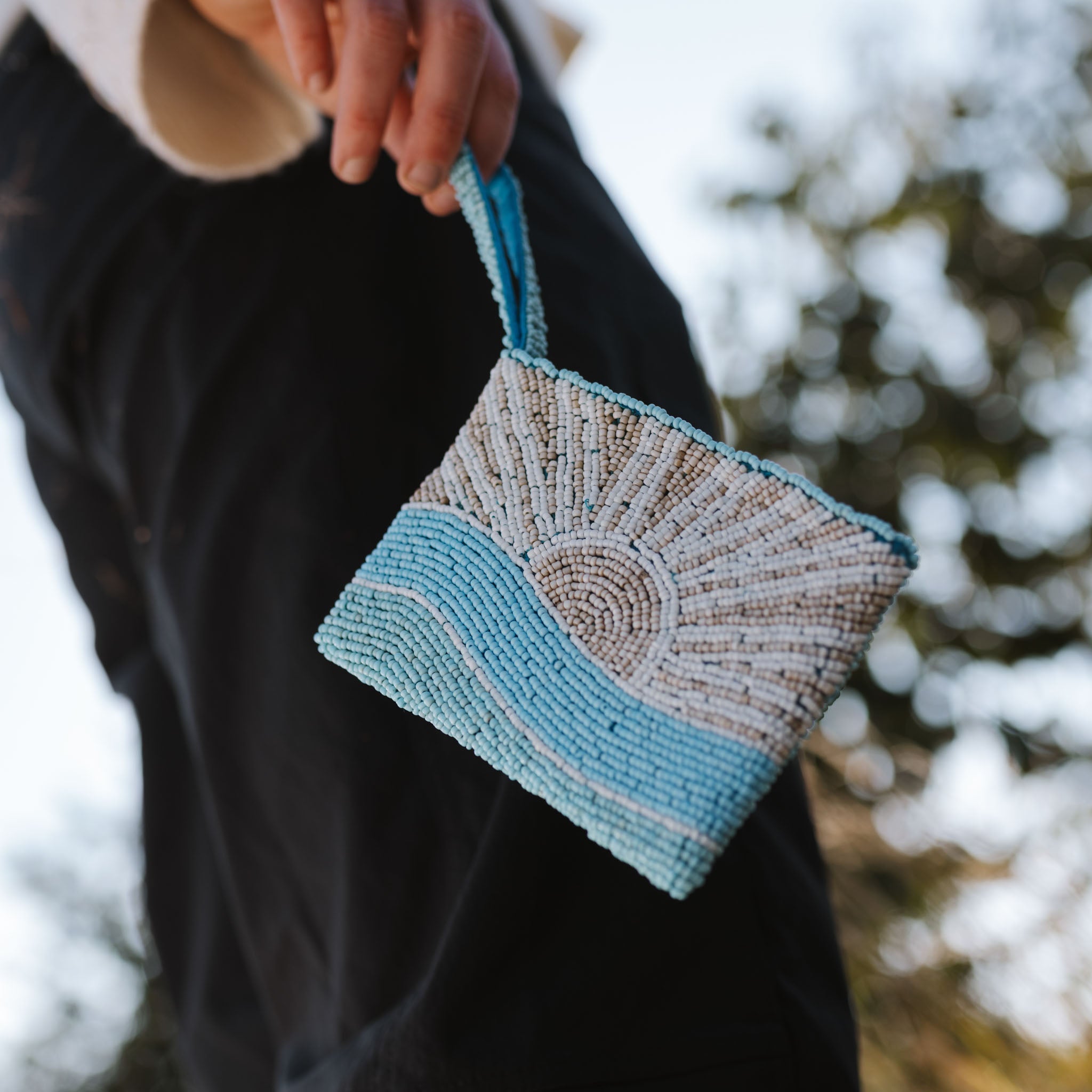 Handcrafted Beaded Pouch with Sunrise Design