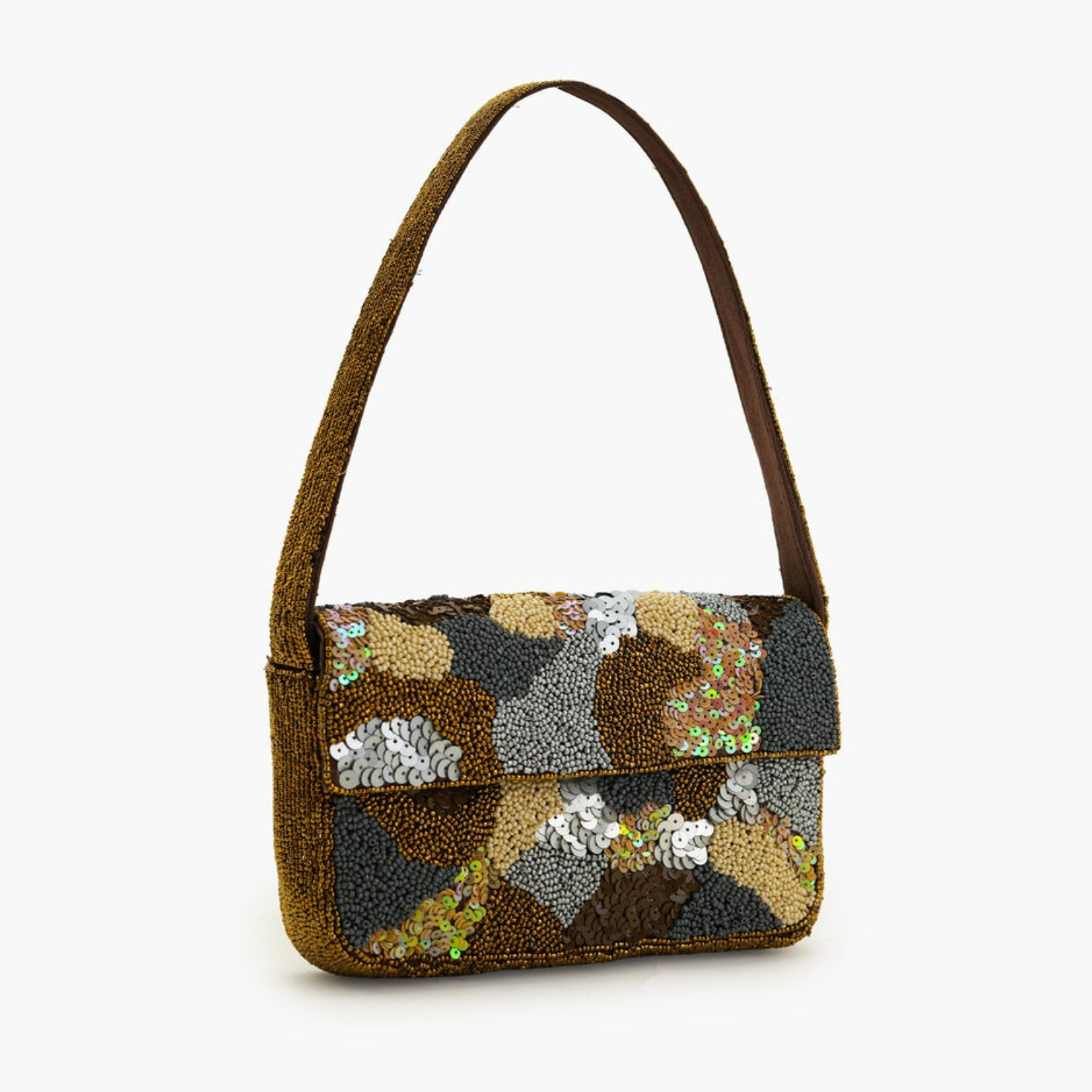 Gold & Grey Mosaic Beaded Shoulder Bag