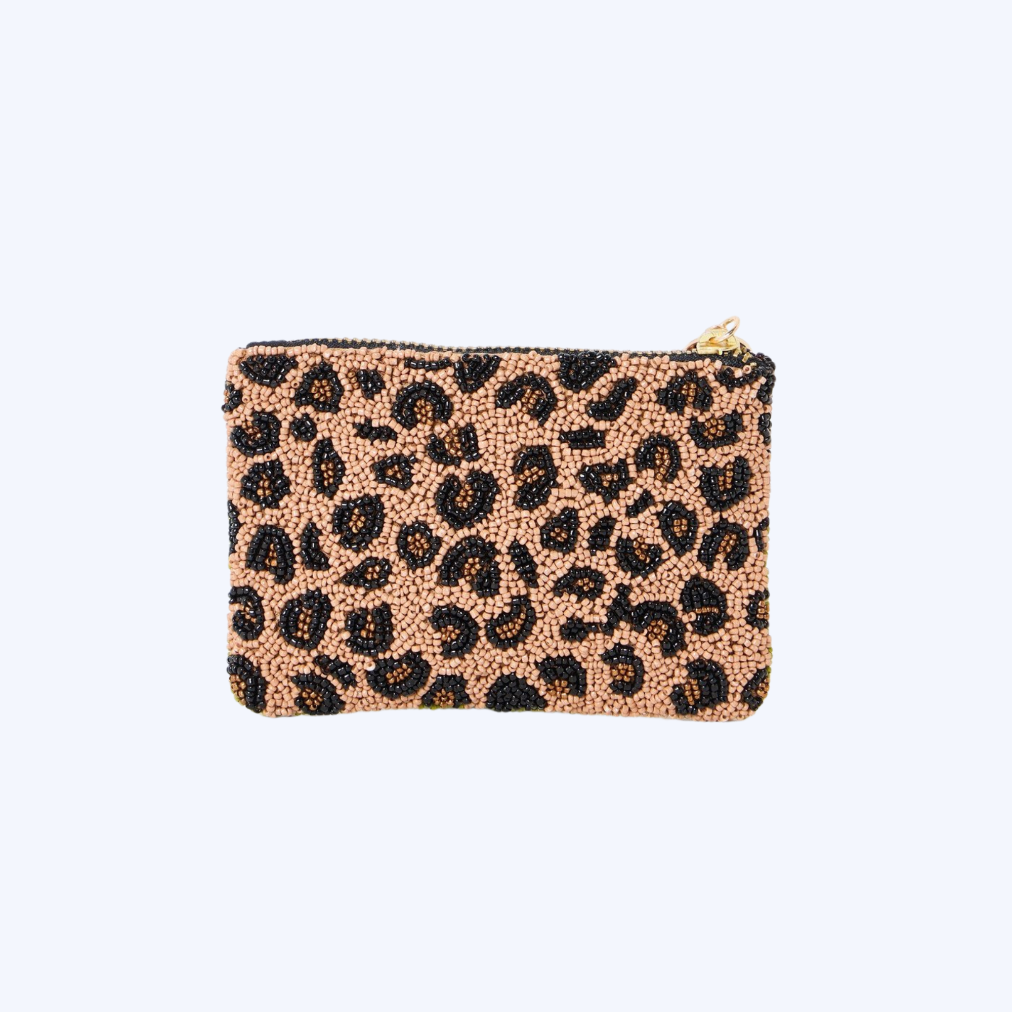 Handcrafted Beaded Leopard Pattern Zipped Pouch