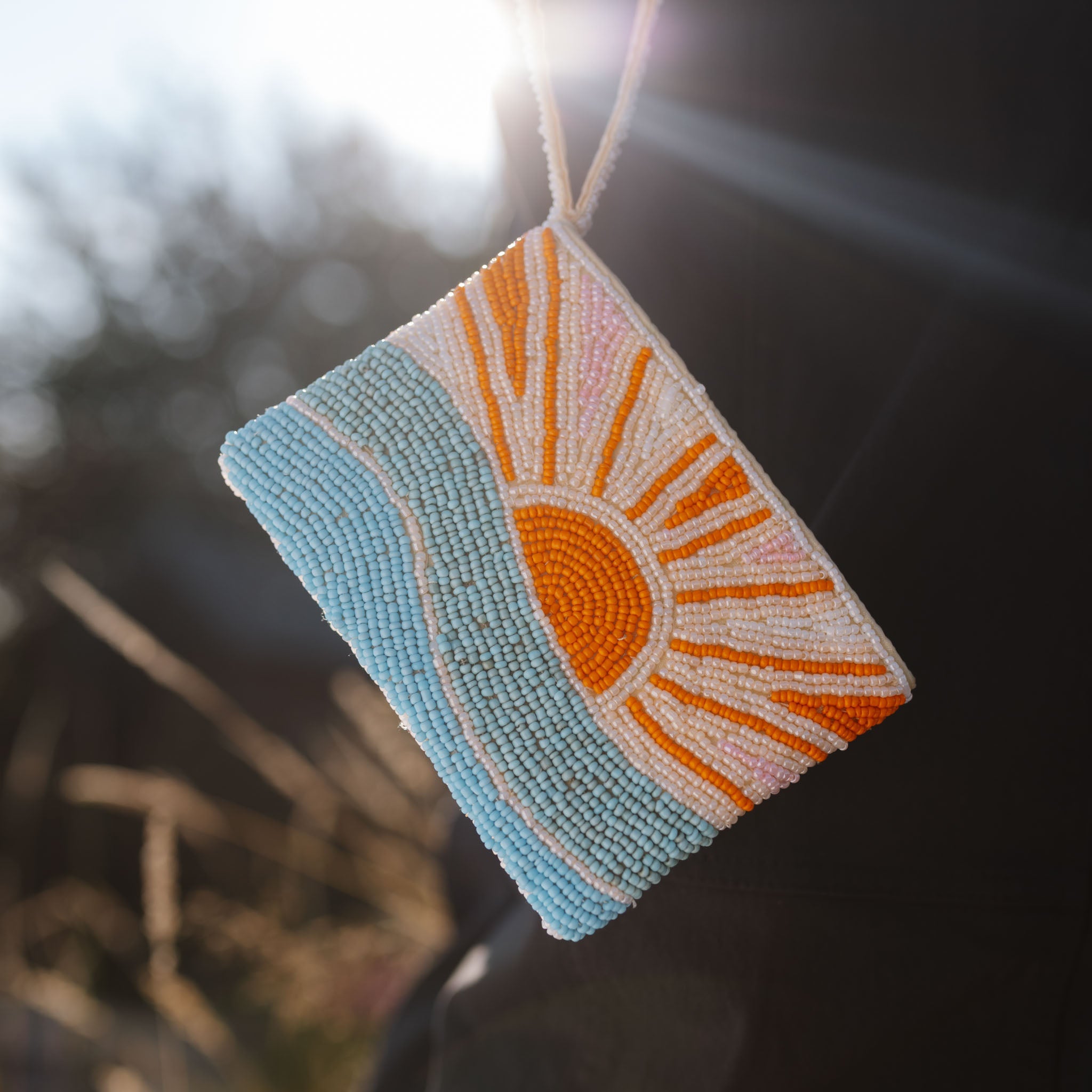Handcrafted Beaded Pouch with Sunrise Design