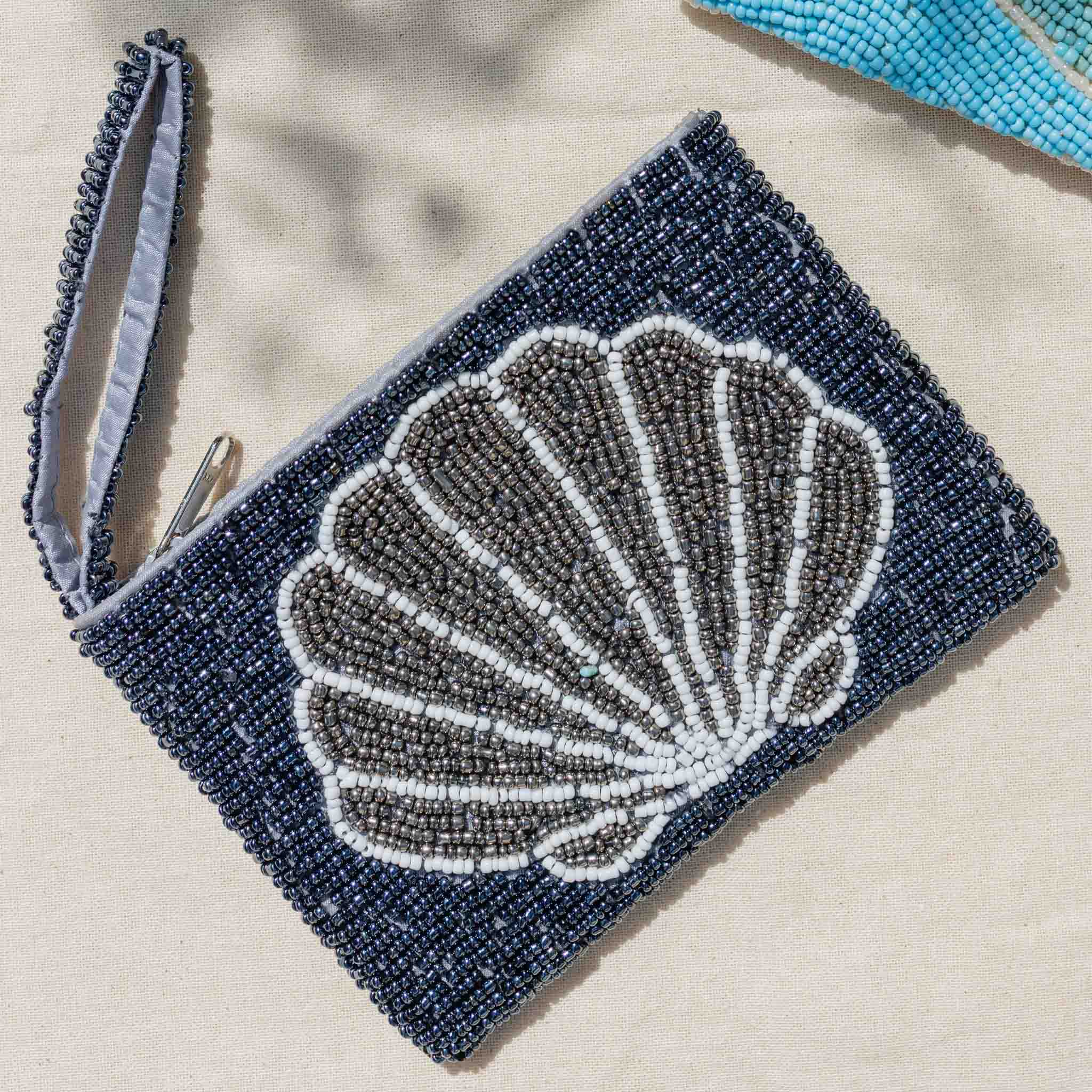Handcrafted Beaded Pouch with Shell Design