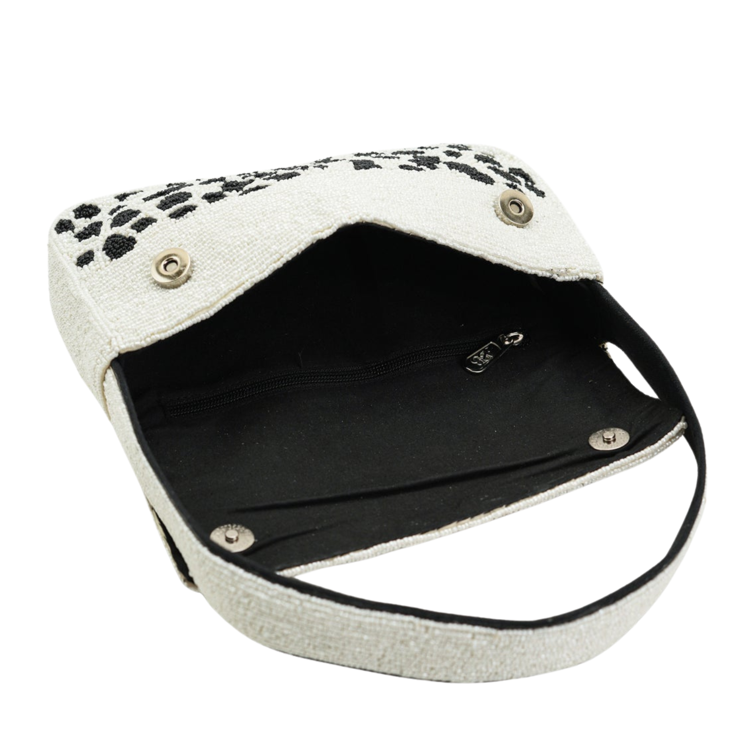Handcrafted Black & White Beaded Shoulder Bag