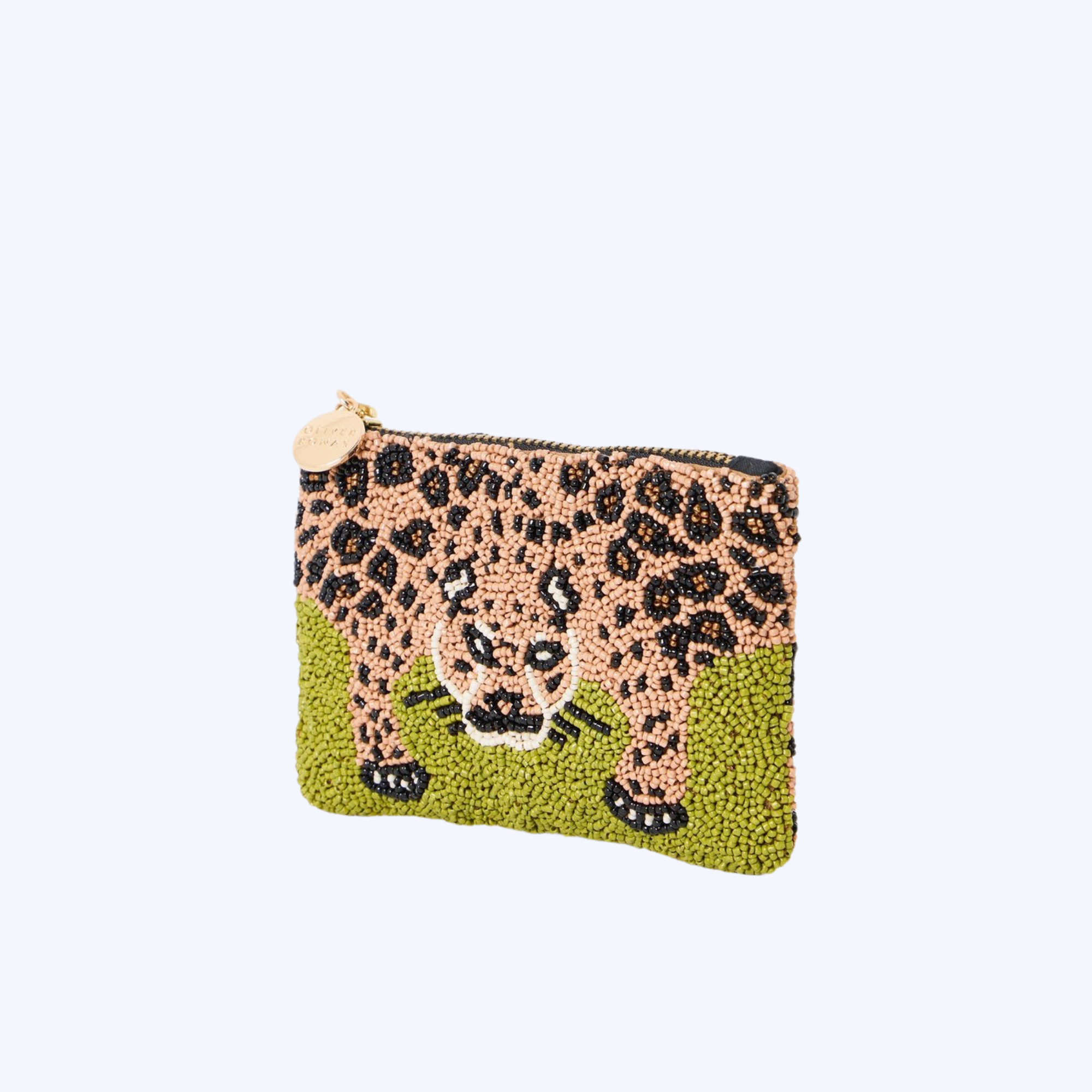 Handcrafted Beaded Leopard Pattern Zipped Pouch