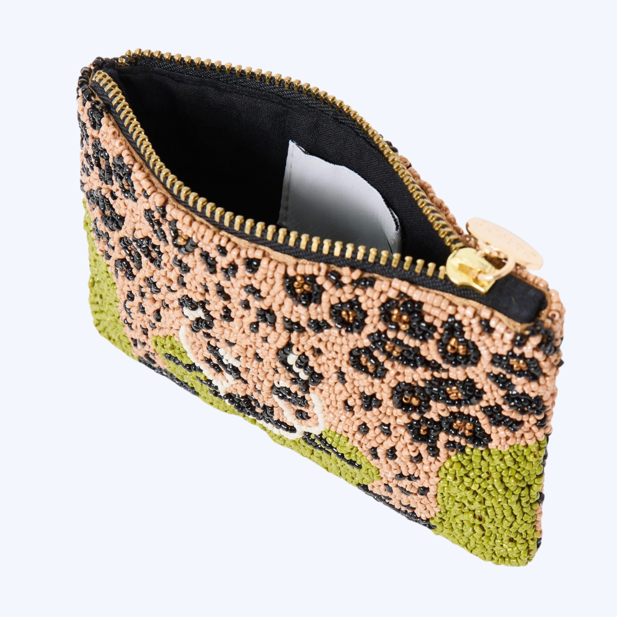 Handcrafted Beaded Leopard Pattern Zipped Pouch