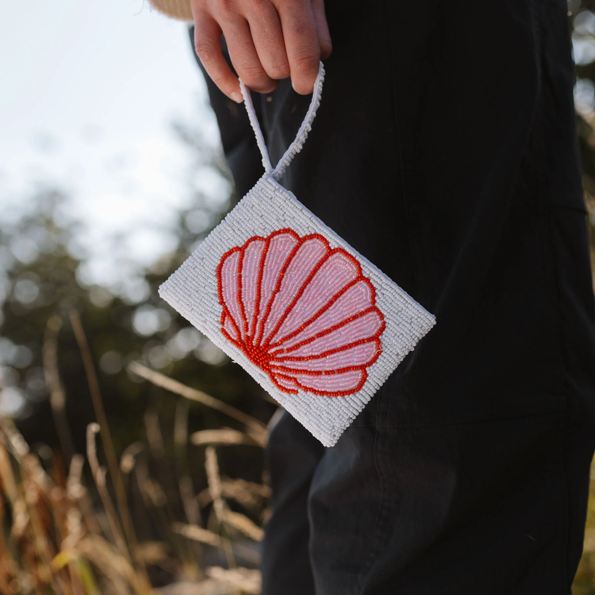 Handcrafted Beaded Pouch with Shell Design