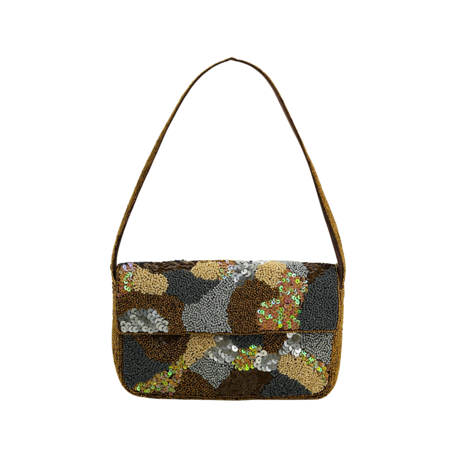 Gold & Grey Mosaic Beaded Shoulder Bag