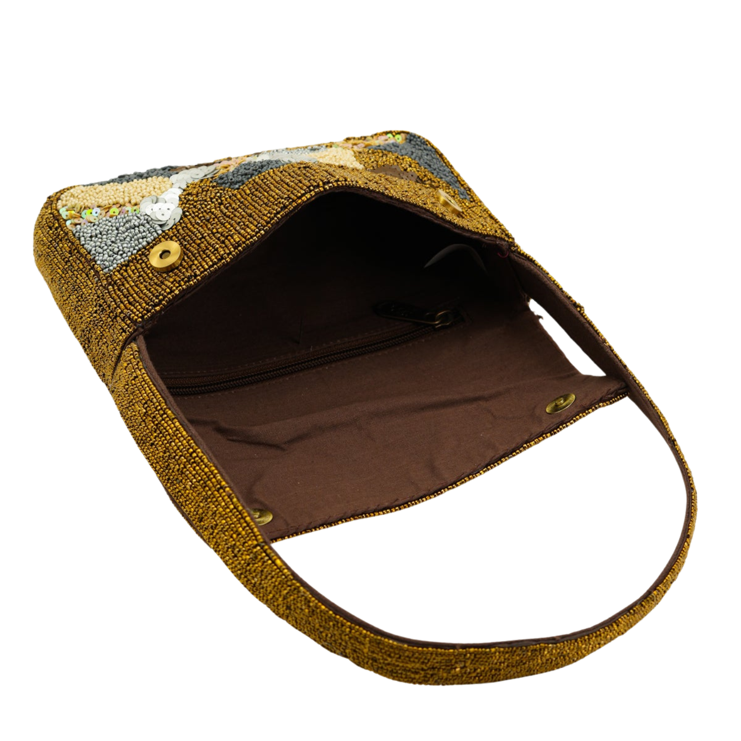 Gold & Grey Mosaic Beaded Shoulder Bag