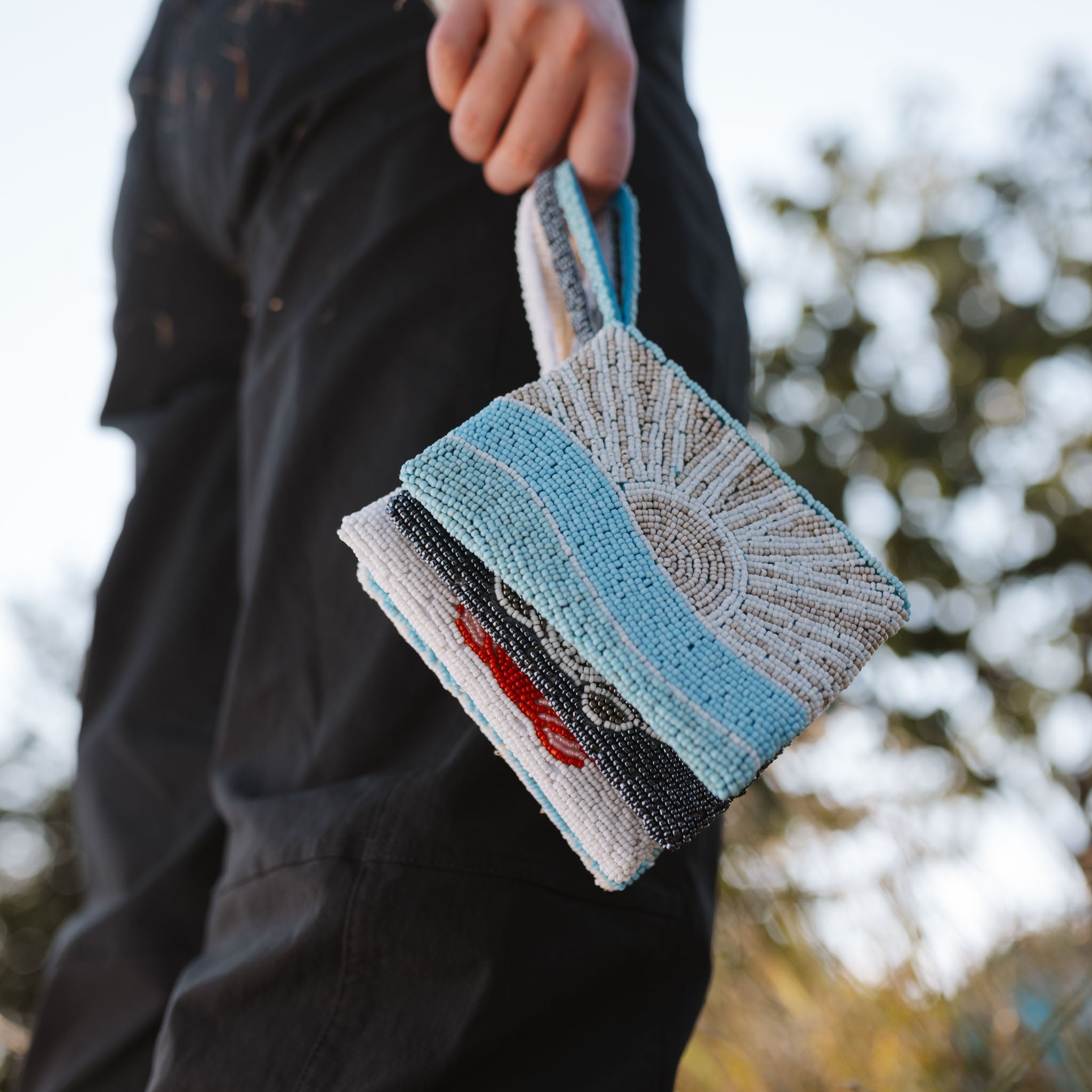 Handcrafted Beaded Pouch with Sunrise Design