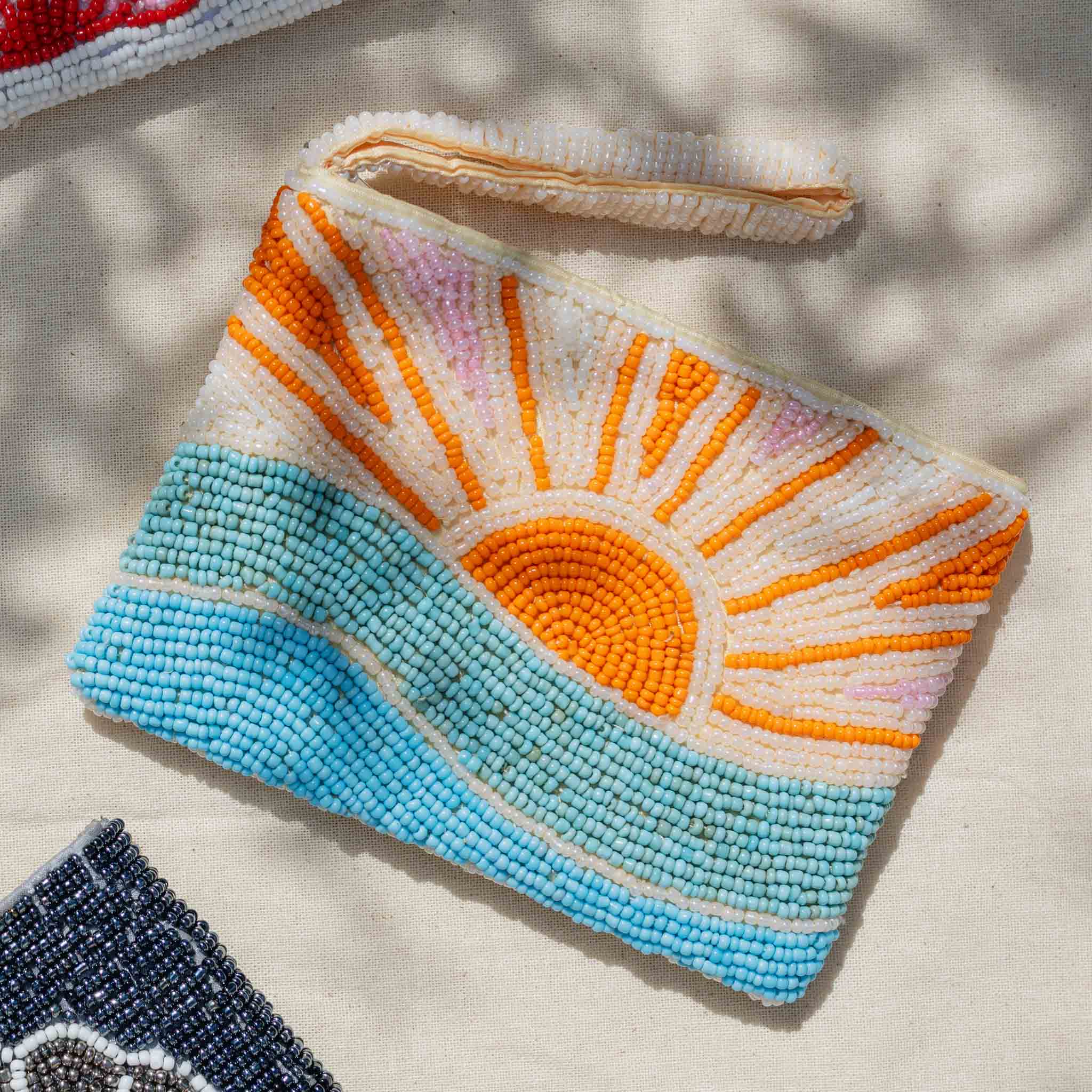 Handcrafted Beaded Pouch with Sunrise Design